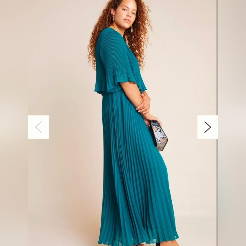 NWT Anthropologie Corey Lynn Calter Emerald Green Pleated Maxi Dress sz S Formal